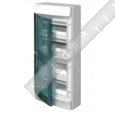 Шкаф электрический IP65 Mistral накладной 48 модуля , прозрачные двери, с винтовыми N/PE клеммами на 52 подключения 